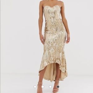 ASOS Bariano Gold/Champagne/Cream Sequined Dress